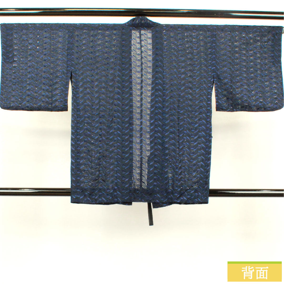 道中着 ポリエステル 身丈77.5cm 裄丈63.5cm  幾何学模様 スリーシーズン Sランク 単衣 黒系 1117000602910