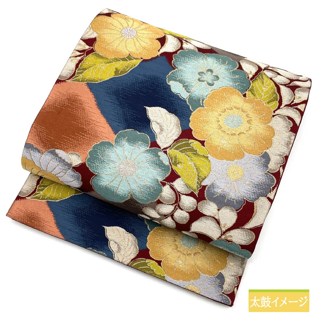 A fukuro obi (sash) made of pure silk, deep scarlet, for long-sleeved kimono, Shirayaen Oba, floral pattern, for tomesode, obi length 426cm, A rank, six-pass, formal, vermilion, 1123013873316