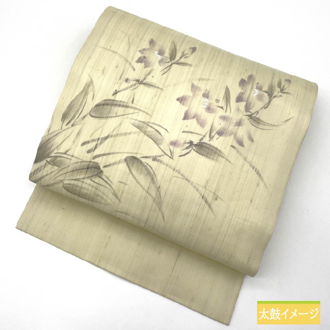 Nagoya Obi, Pure Silk, Rikyu White Brown, Summer Obi, Dyed Obi, Tessen, Length 371cm, S Rank, Point Pattern, Semi-Formal, Cream, 1124006852315, Nagoya Made