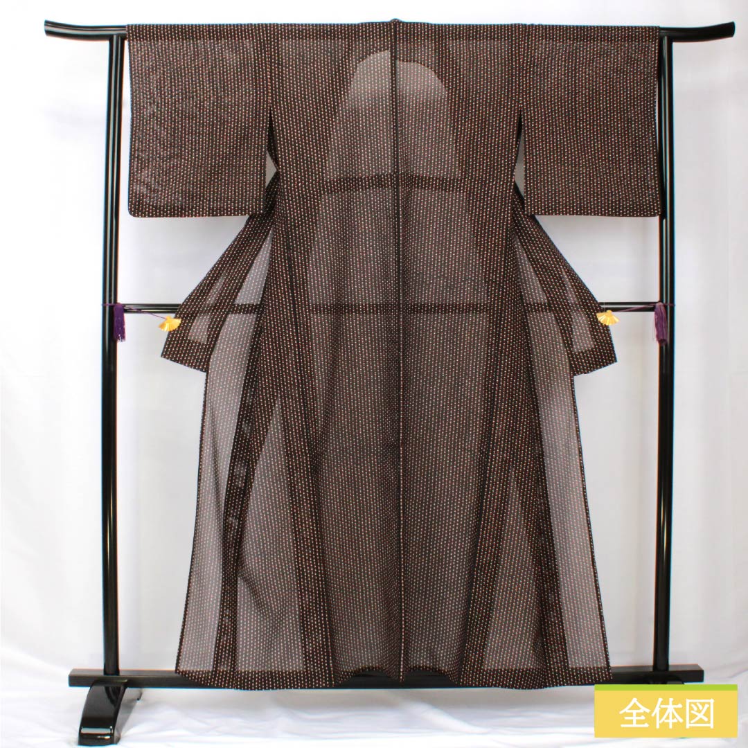Summer kimono, polyester, small pattern, length 157cm, sleeve length 63.5cm, dot pattern, washable kimono, silk, A rank, black, 1132002223310