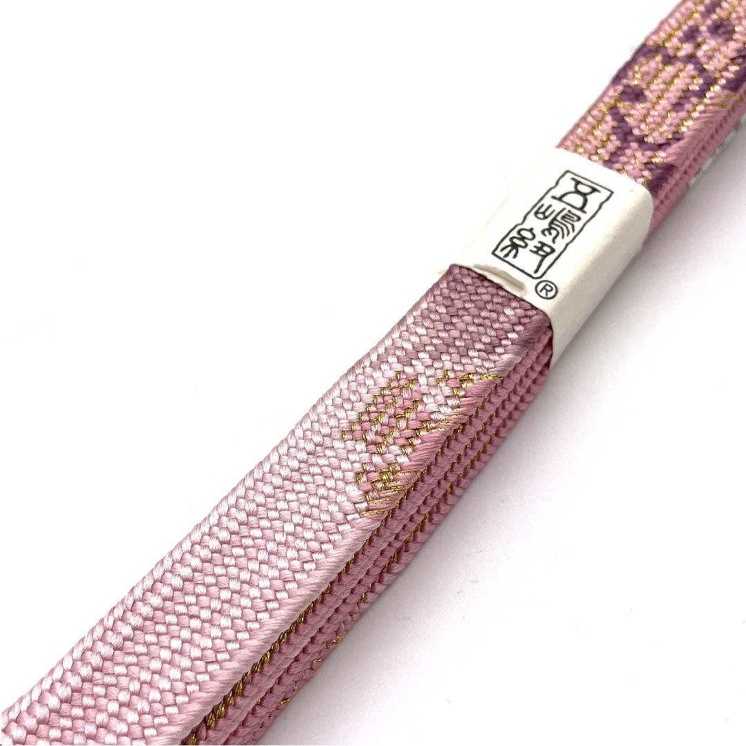 （新古品） 帯締め 正絹 四分紐 洎夫藍色（さふらんいろ） 五嶋紐 江戸組紐 金属糸使用 長さ約165cm 幅約1.7cm セミフォーマル Sランク ピンク系 1135002452313