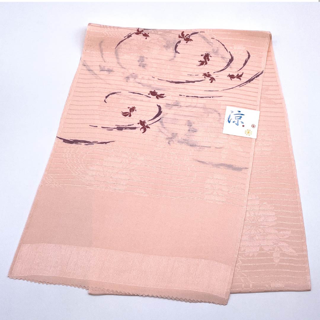 (New) Obiage, pure silk, semi-formal, maiden color, summer, goldfish, classic pattern, length 170cm, width 28cm, new rank, pink, 1136000751913