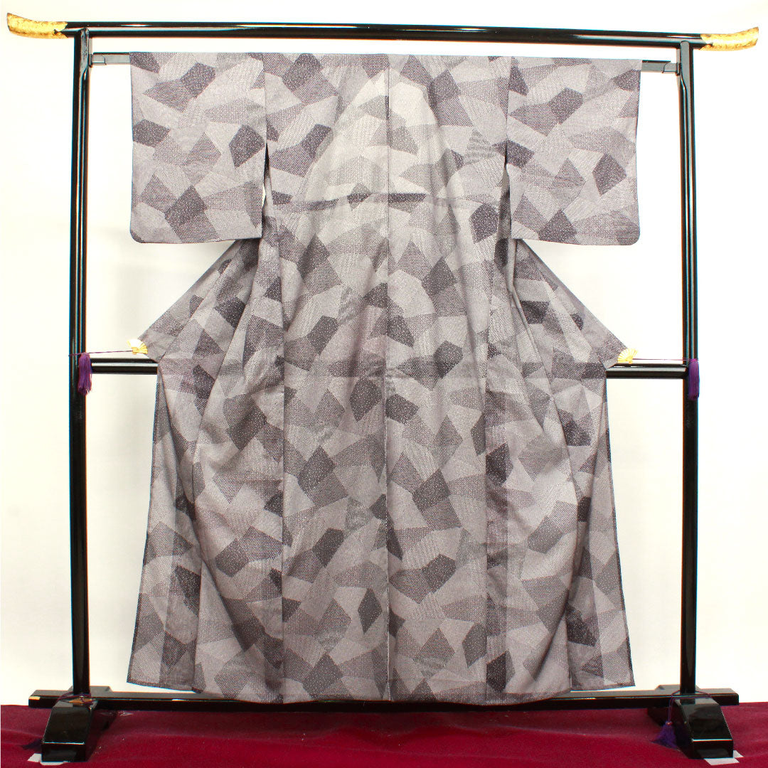 Summer kimono, polyester, komon, length 158cm, sleeve length 62cm, purple, washable kimono, Edo komon, silk, S rank, purple, 1132000722320