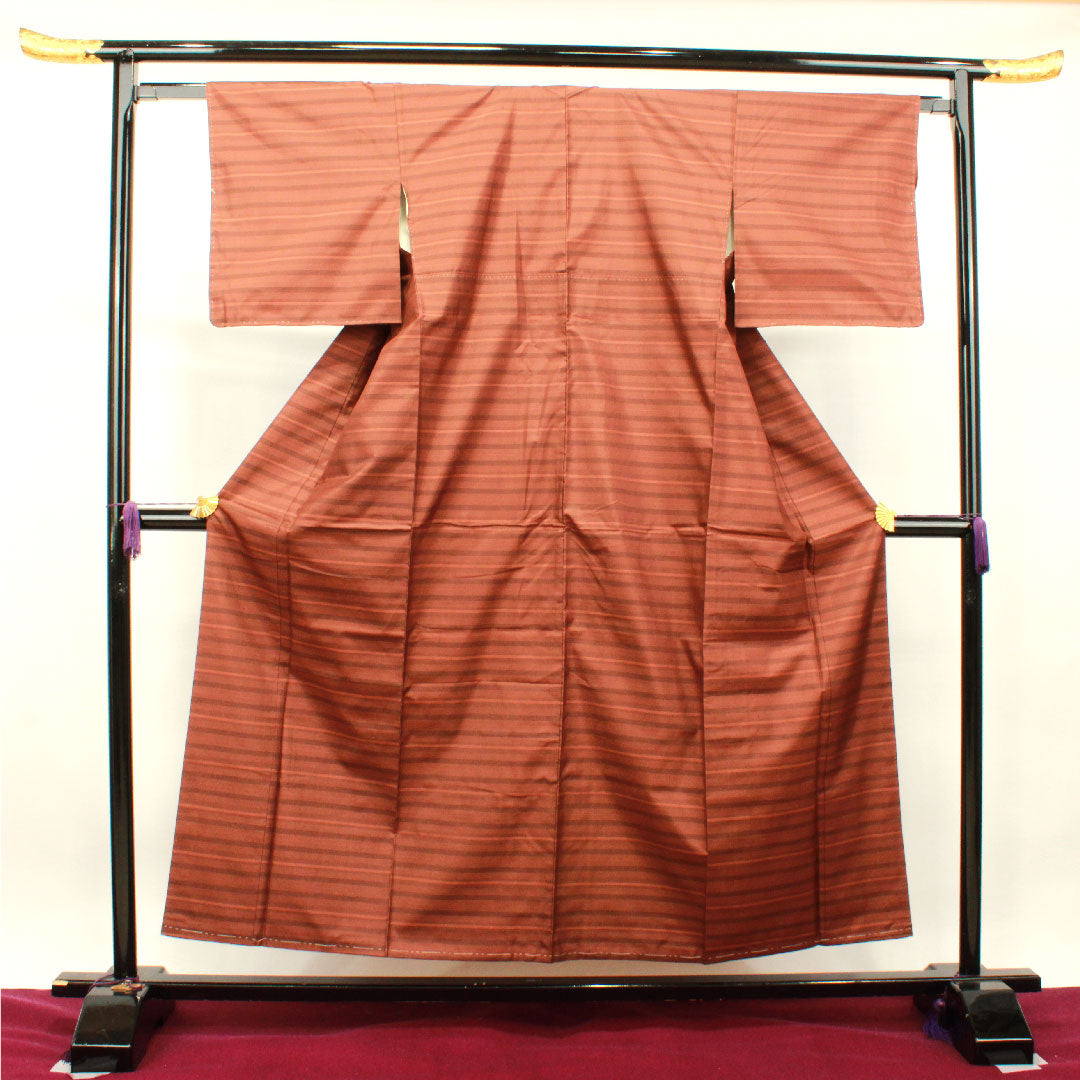 紬 正絹 身丈155.5cm 裄丈62.5cm  横段 Aランク 袷 茶系 1116002793314