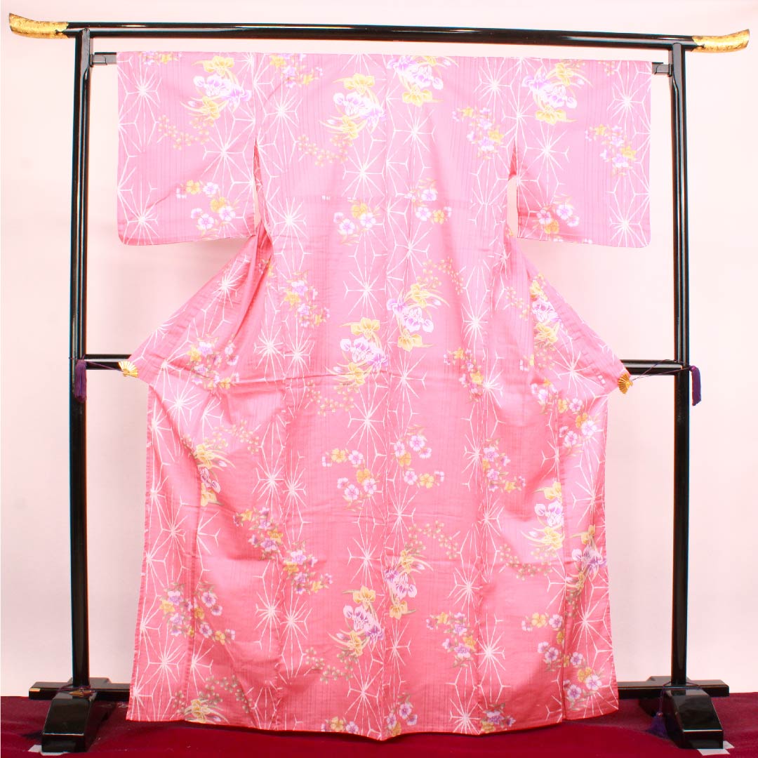 Yukata, Choshun-iro, Iris, Pink, Asanoha, Cotton, S-Rank, Single Layer, Length 167cm, Sleeve Length 66cm, Pink, 1118004202513