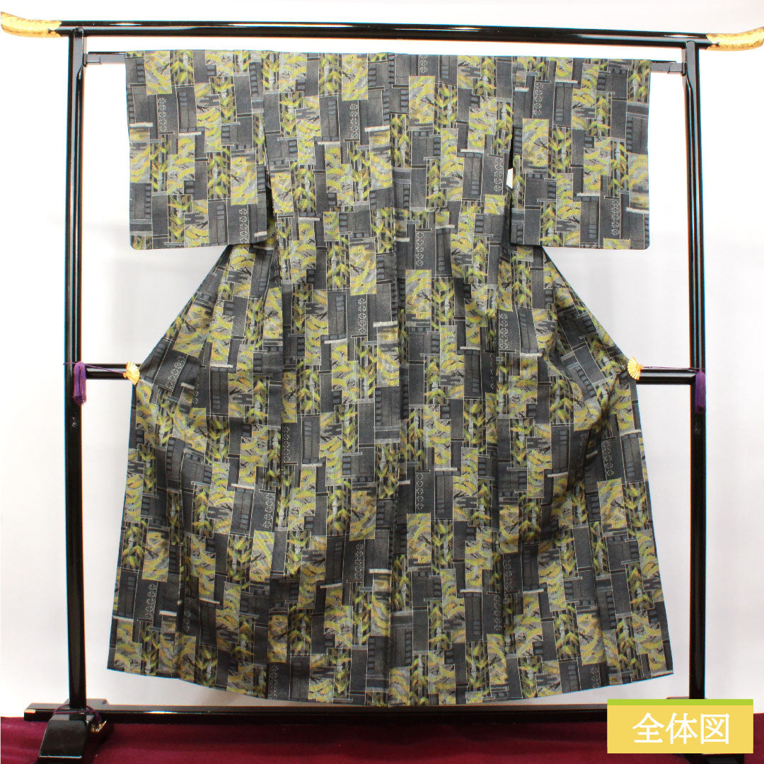 Murayama Oshima, pure silk, length 156cm, sleeve length 62cm, abstract pattern, S rank, single layer, black, 1116003142310