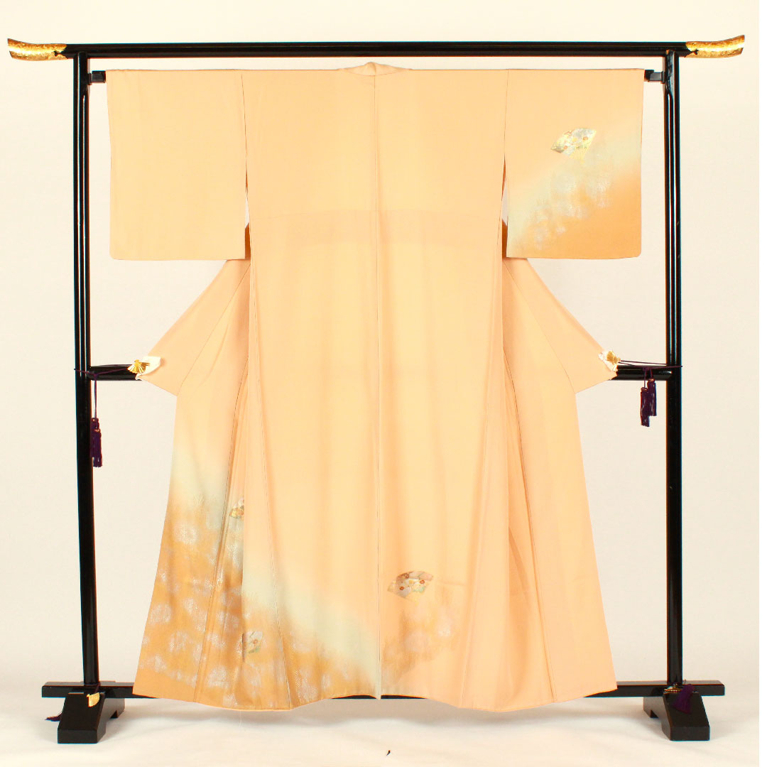 訪問着 袷 身丈160cm 裄丈66cm 金彩加工 扇 正絹 Sランク ピンク系 1112001382413