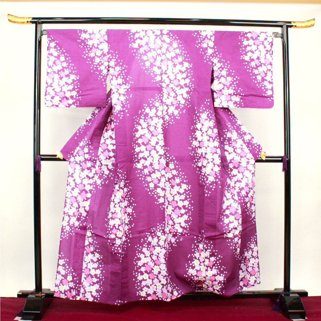 浴衣 菖蒲色 梅 木綿 Sランク 単衣 身丈161cm 裄丈66.5cm 紫系 1118001182420