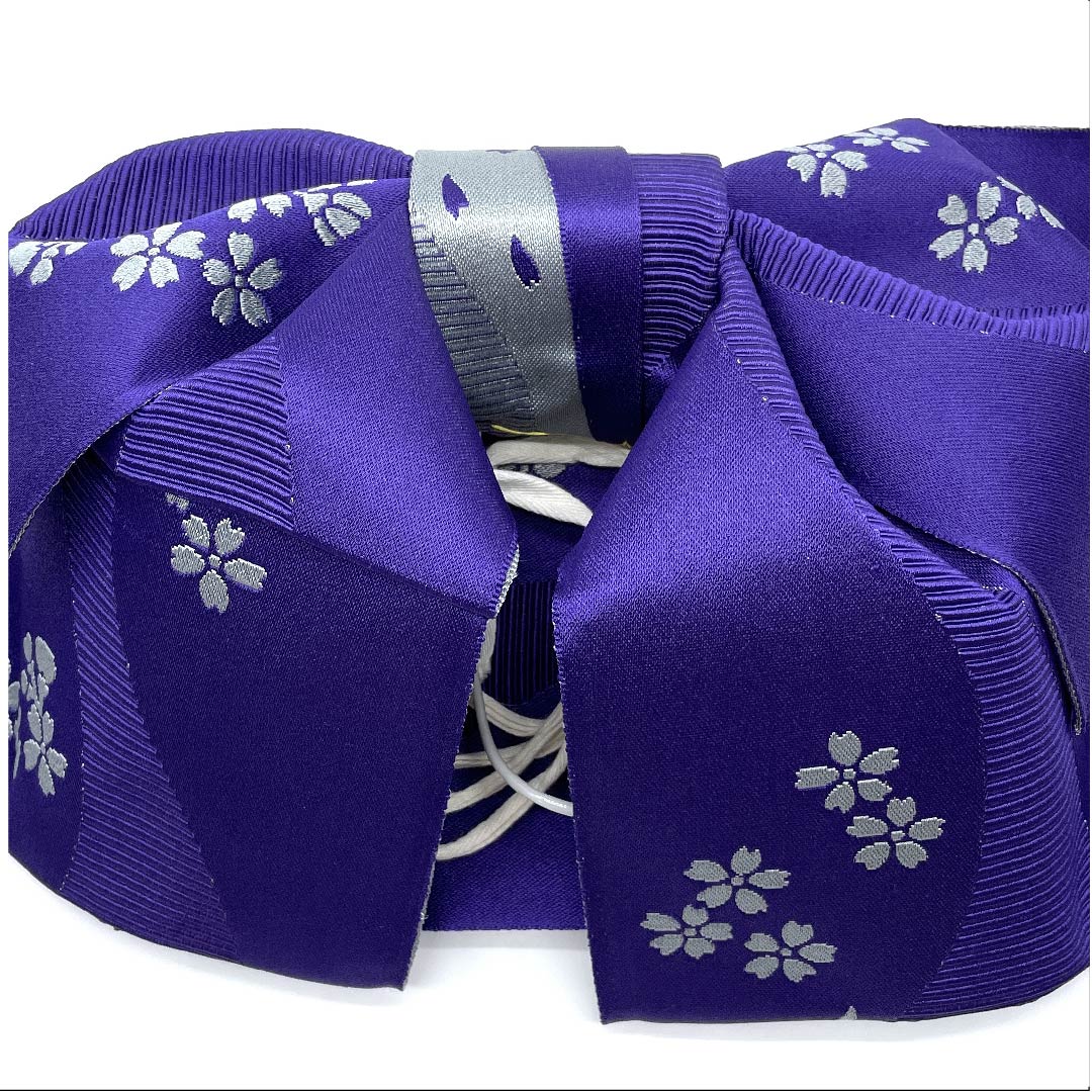 Ready-made obi, polyester, purple, cherry blossom, for yukata, S rank, purple, 1131000522920