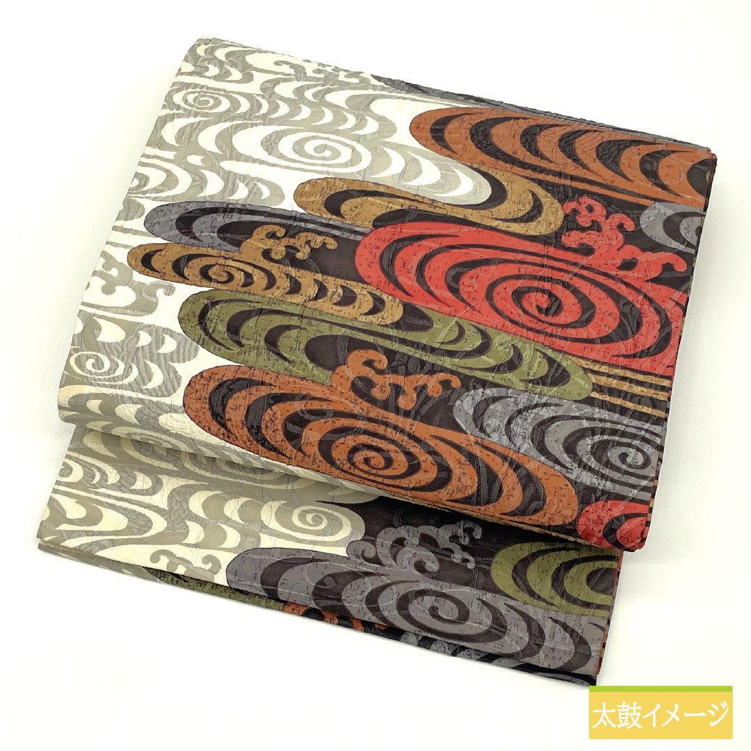 Fukuro Obi Silk S Rank Hosho Hakata-ori Dyed Obi Ryusui Kumotori Obi Length 436cm Full Pattern Casual White Tone 1123017422311