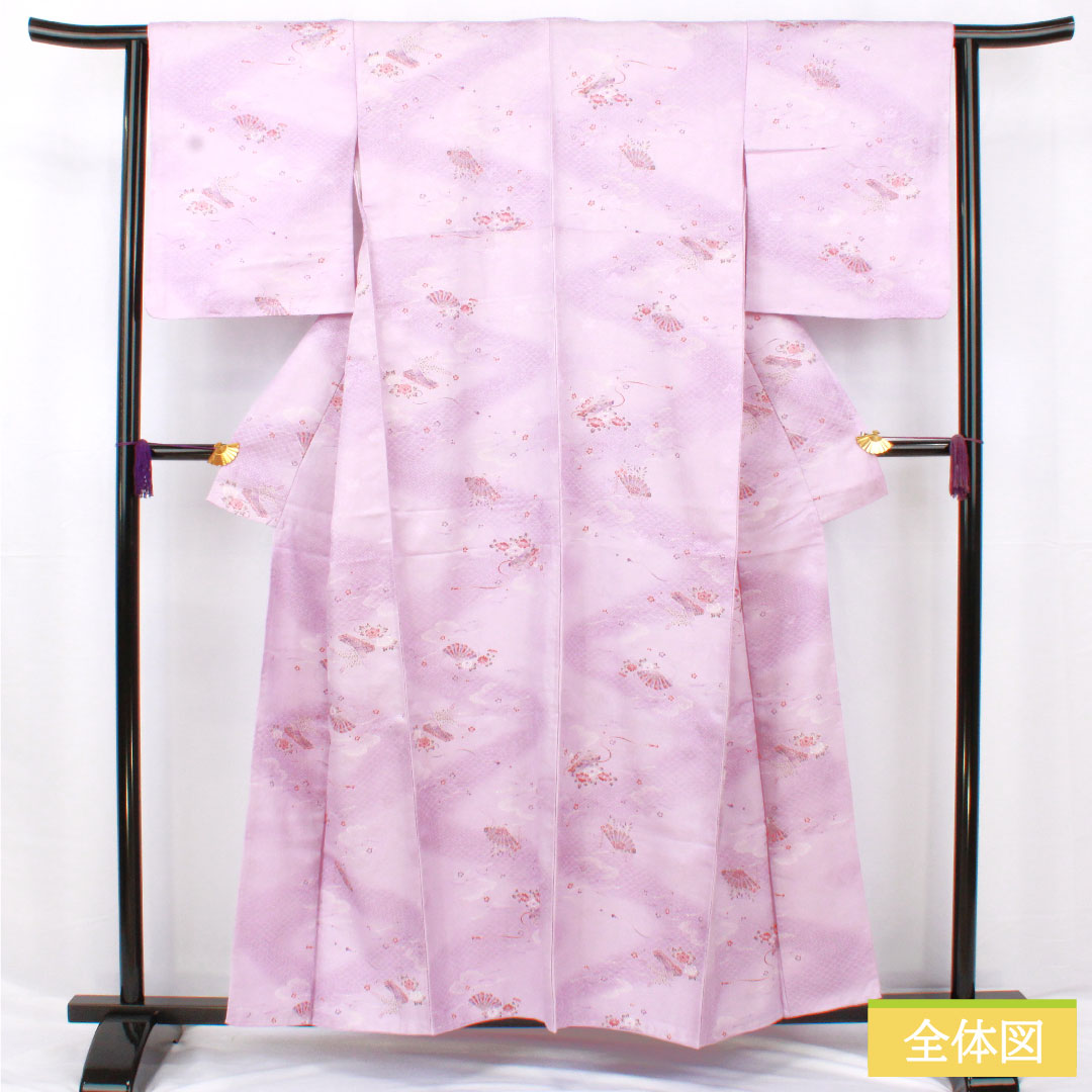 Small pattern, polyester, length 157cm, sleeve length 63cm, lined, light purple, washable kimono, auspicious motif, basting thread included, unused, S rank, purple, 1115004572320