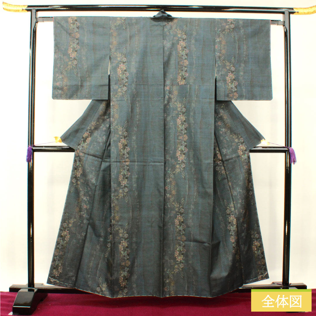 Silk pongee, Length 159cm, Sleeve length 63cm, Oshima pongee, 9 marks, with basting thread, S rank, lined, navy blue, 1116003362318