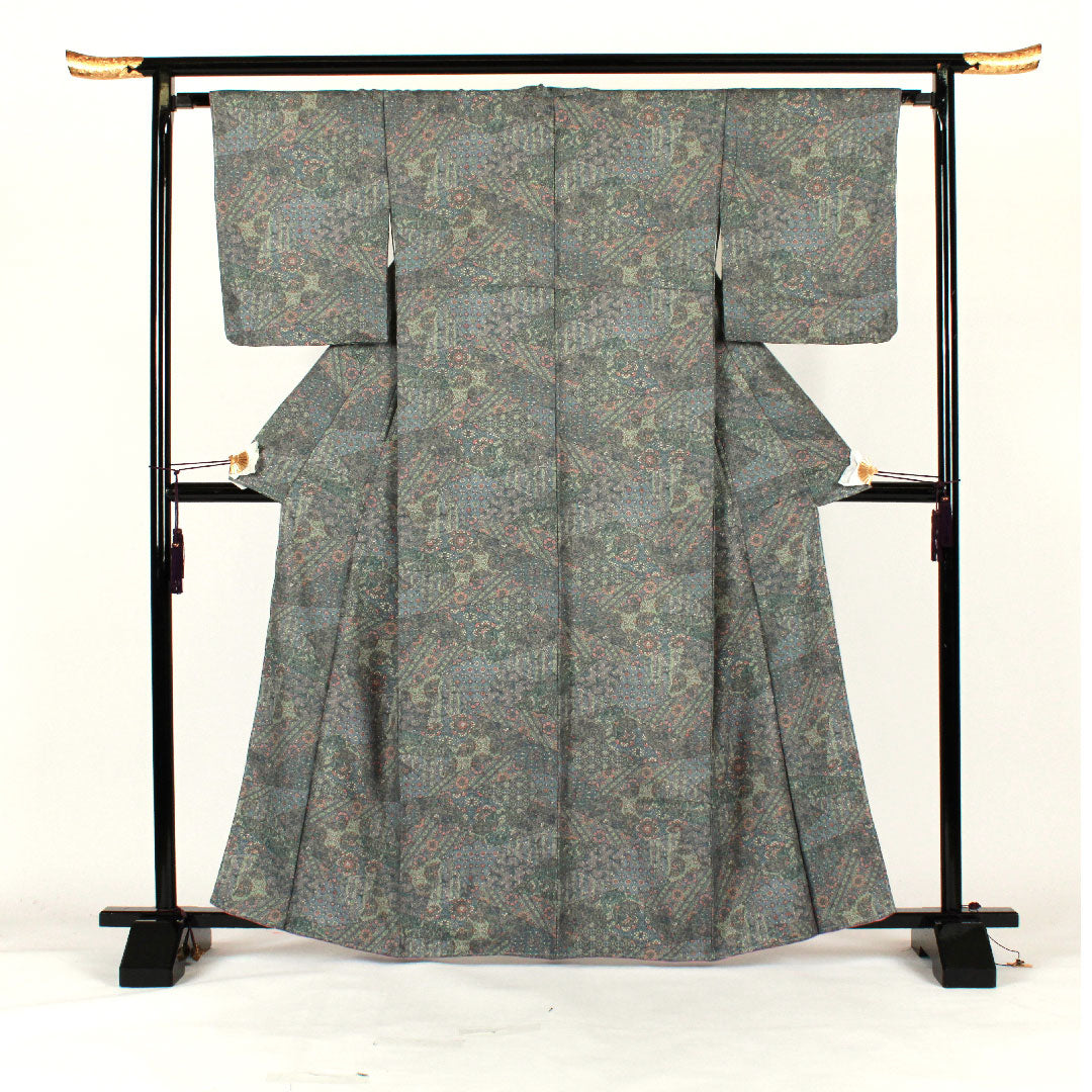 Komon, Length 160cm, Sleeve length 66cm, Awase, Diamond-shaped flowers, Polyester, S rank, Blue, 1115000942417