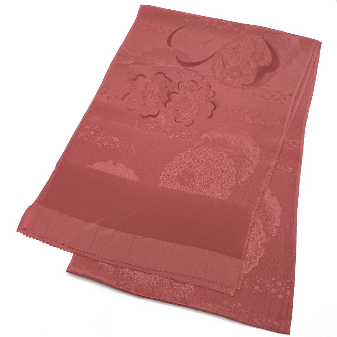 (New old stock) Formal obiage, pure silk, plum color, snowflake, cherry blossom, cloisonne, length 168cm, width 30cm, S rank, pink, 1136000212913