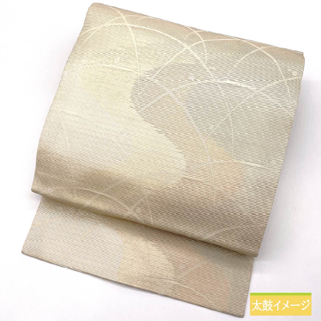 Nagoya Obi, Pure Silk, Off-White (Kinari-iro), with Dried Foil and Dewgrass Patterns, Length: 350cm, A-Rank, Six-Ply, Semi-Formal, Cream-Tone, Product Number: 1124008693315, Nagoya Style