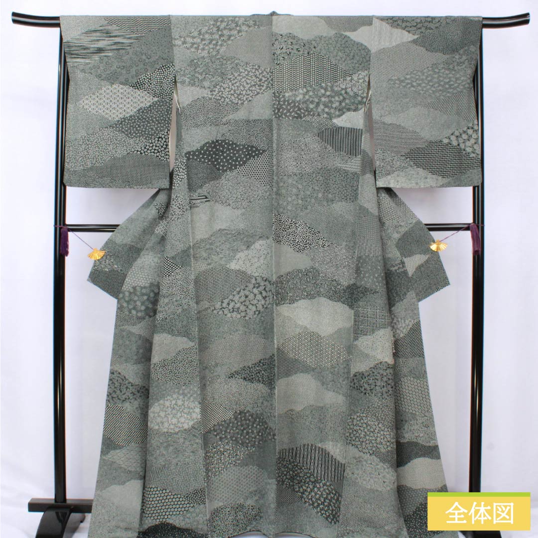 Komon silk S-rank, length 164.5cm, sleeve length 66.5cm, lined, by Kaneda Noboru II, Edo Komon, split pattern, stencil dyeing, monotone, product number 1115007202427