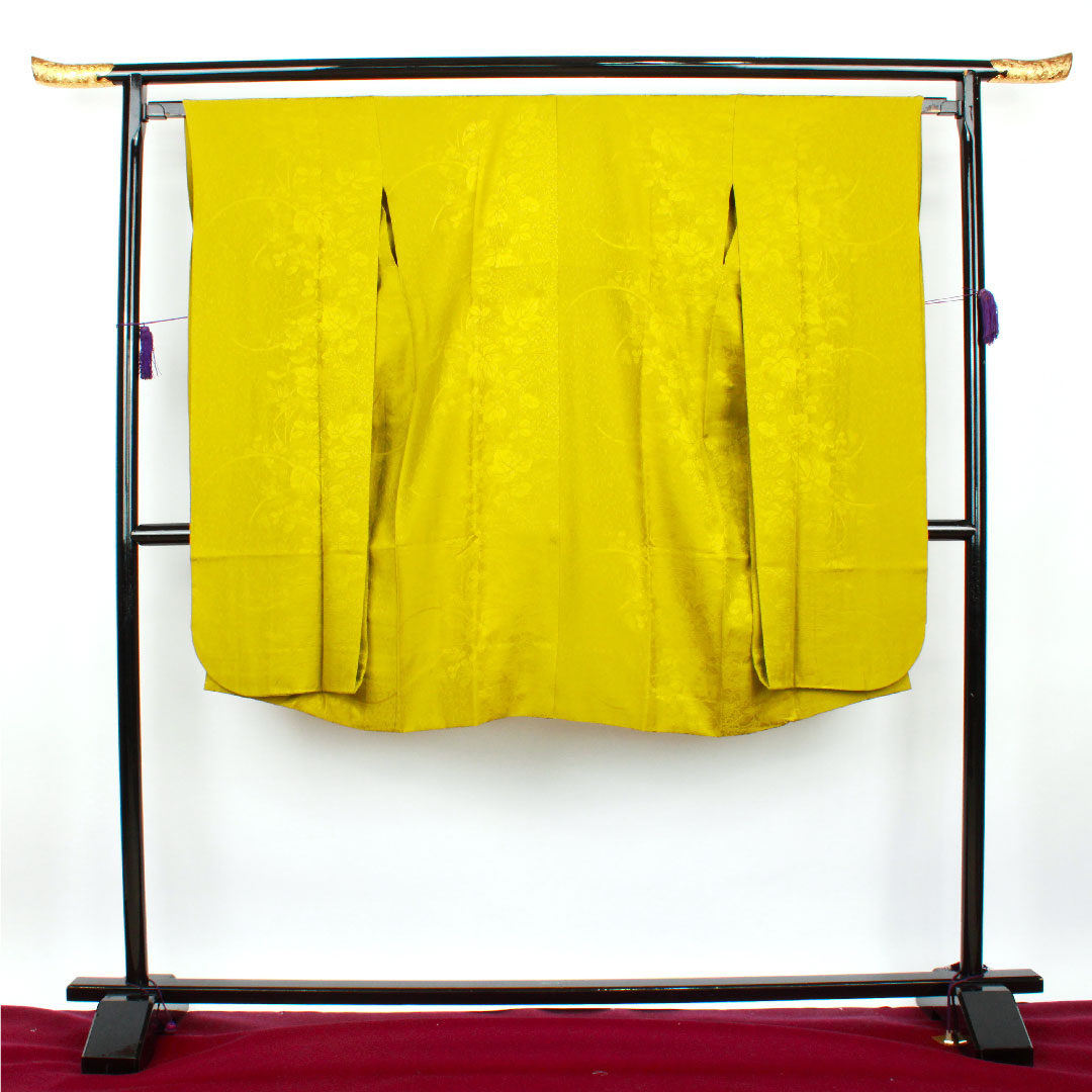 長襦袢 正絹 身丈115.5cm 裄丈66cm 単衣  朽葉色 振袖用 草花模様  Sランク 緑系 1129000302119