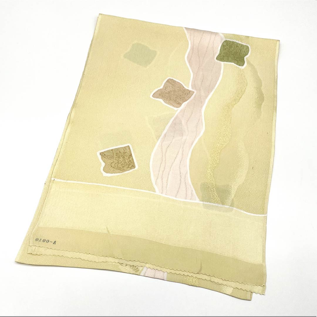 Semi-formal obiage (sash sash), pure silk, S-rank, Gyoshikou-iro (fish roe yellow) pattern, classic pattern, colored paper, cream-colored, approximately 176cm long and 30cm wide, product number 1136002072915