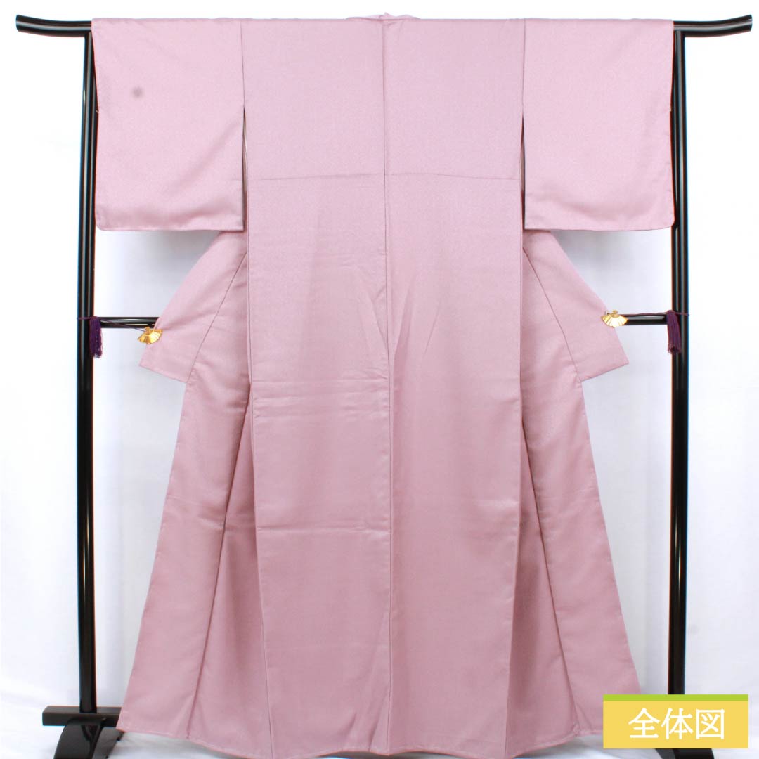 Solid-colored polyester kimono, S rank, length 158cm, sleeve length 65cm, pale purple (light purple) with abstract pattern and basting thread. Purple-based. Product number: 1114002272320