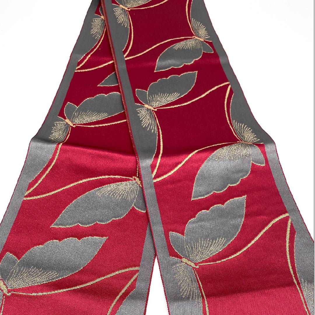 Half-width obi, polyester, wine red, butterfly, obi length 344cm, purple, A rank, 1125001743320
