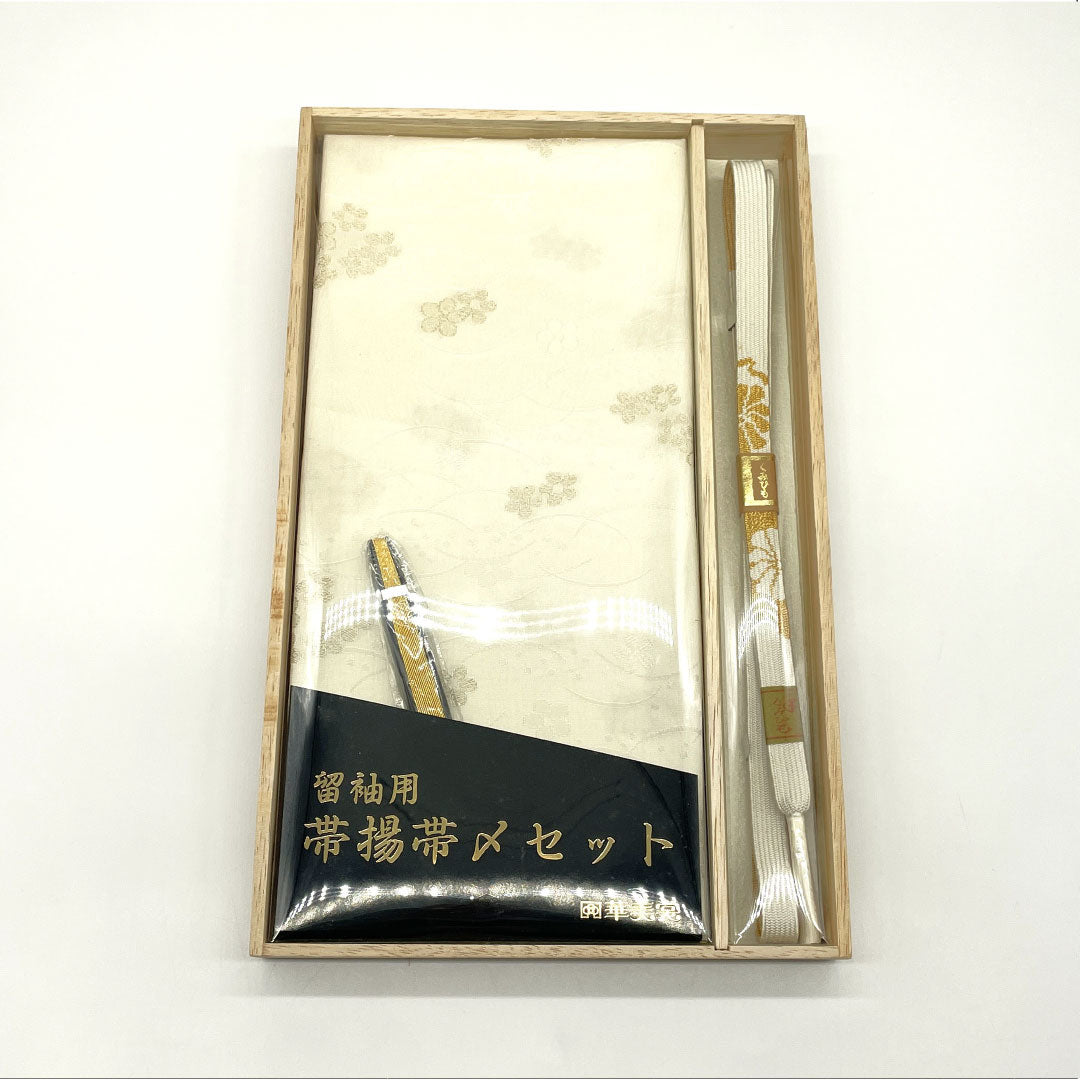 (Like new) Pure silk obijime and obiage set, Grade A, for weddings and receptions, includes fan, approximately 158cm long and 1.5cm wide, white, for formal kimono. Product number: 1141000033311
