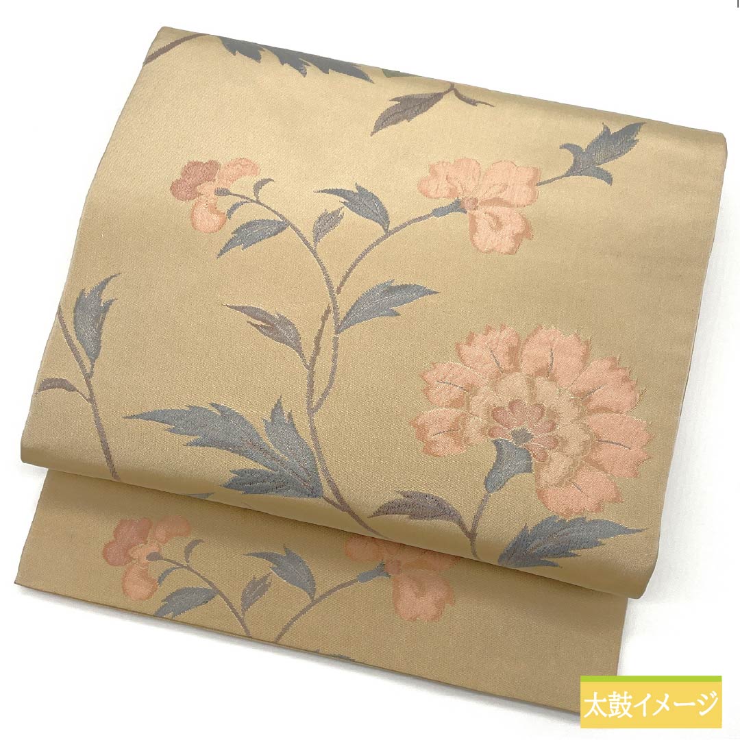 Fukuro Obi, Pure Silk, Tokyo White Brown, Floral Arabesque, Abstract Flowers, Floral Arabesque, Length 440cm, A Rank, Six-way, Casual, Beige, 1123012773325