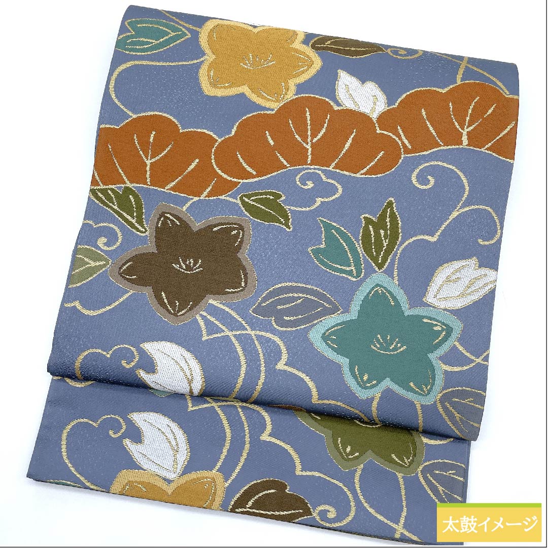 Fukuro Obi Minato Nezuiro (Minato Nezuiro) for Furisode Pine Flower Shirayaen Oba Obi Length 433cm Pure Silk S Rank Six-way Formal Blue 1123009652317