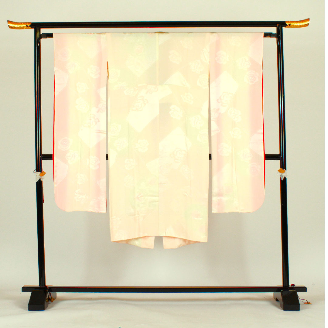 Long undergarment, pure silk, length 125cm, sleeve length 64.5cm, lined, for long-sleeved kimono, with embroidered half-collar, rose, S rank, pink, 1129000052113