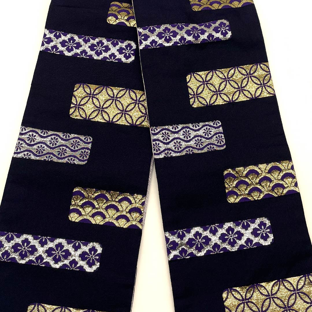 [Unsewn] Hanahaba Obi Polyester S Rank Dark Navy Blue (Noukon-iro) Shippo Seigaiha Classic Pattern Obi Length 366cm Navy Series 1125002082318