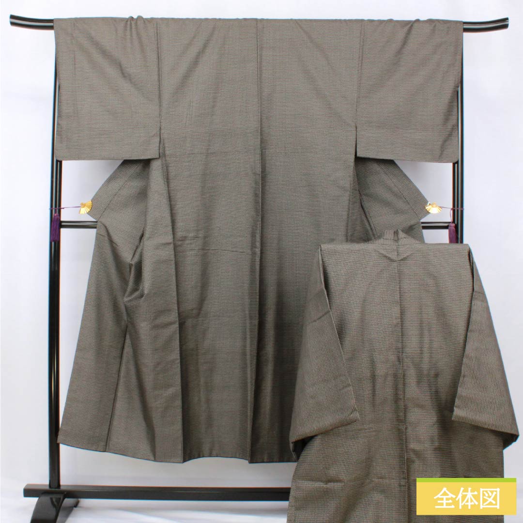 男物 正絹 Aランク 身丈145.5cm 裄丈68.5cm 大島紬 100亀甲 アンサンブル 袷 黒系 1119001483410