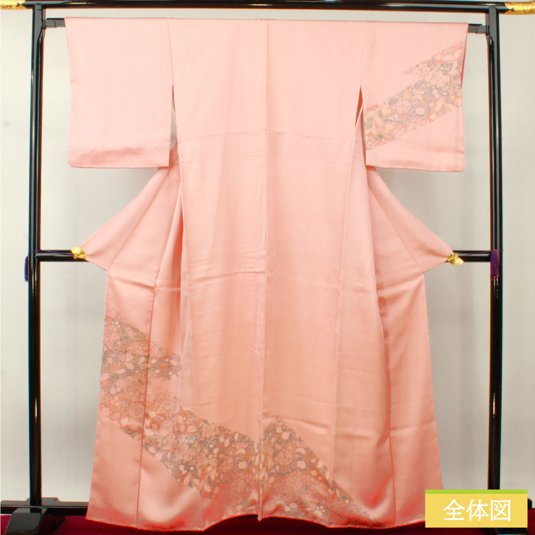 訪問着 正絹 袷 身丈161.5cm 裄丈64.5cm 浅紅色（あさべにいろ） 辻ヶ花 しつけ糸付き Sランク ピンク系 1112004462413