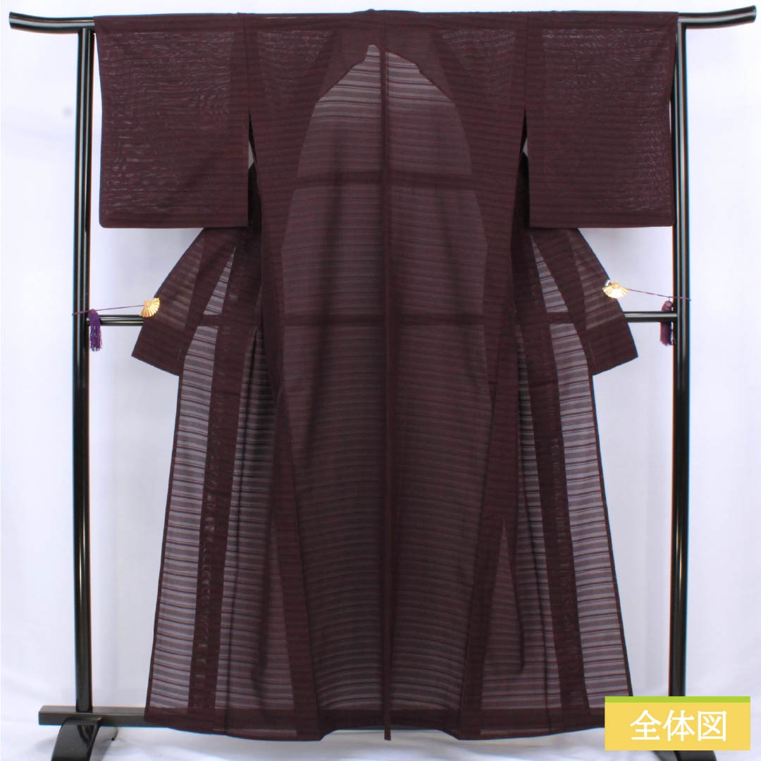 Summer pure silk plain kimono, length 159cm, sleeve length 64.5cm, "Futari Shizukairo" (Futari Shizukairo) pattern, A-rank, purple, 1132002733320