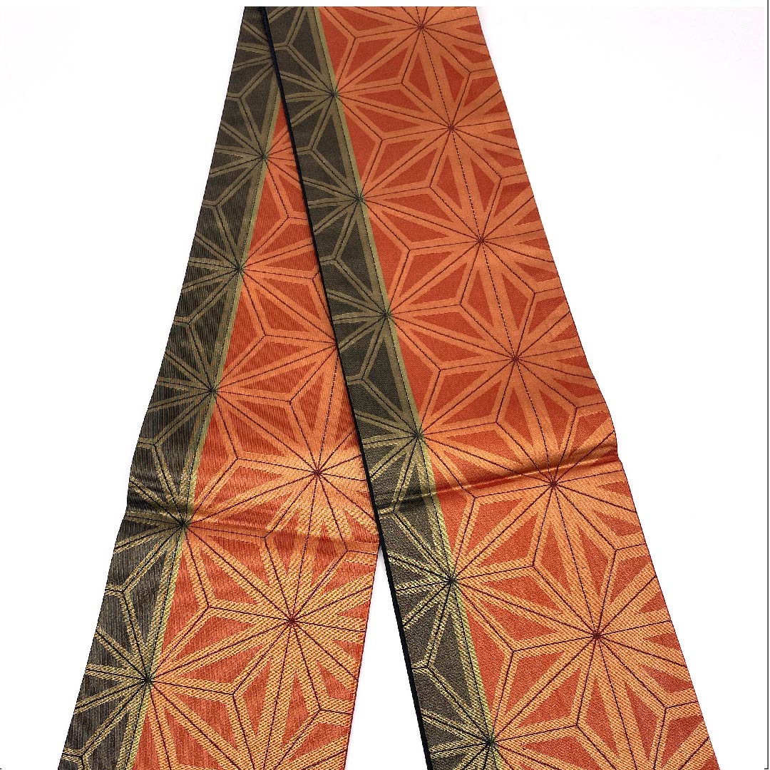 [Unsewn] Hanhaba obi, cotton, S-rank, Oxblood red, Asanoha geometric pattern, Obi length 388cm, Vermillion系 1125001242316