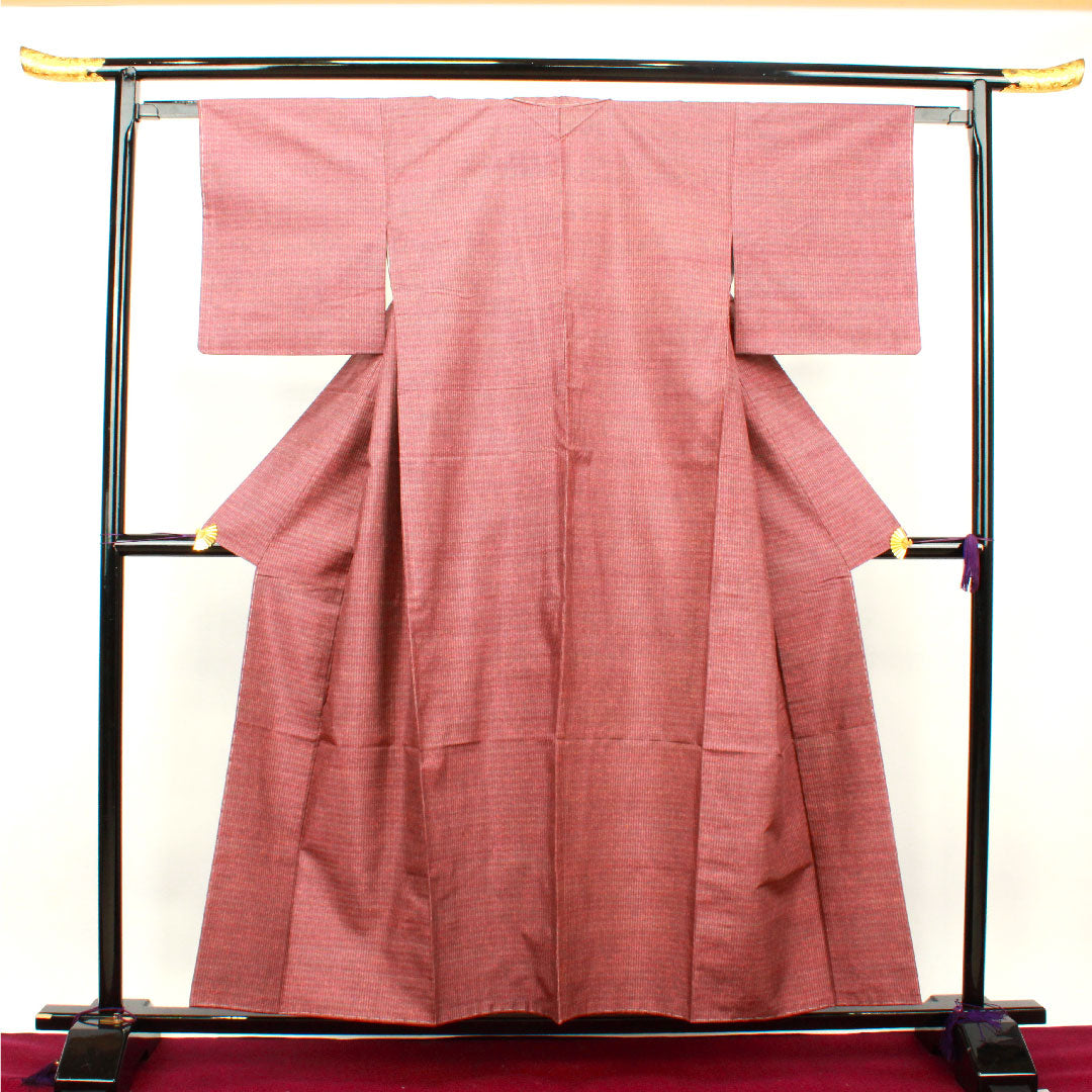 紬 正絹 身丈156cm 裄丈60.5cm 伊那紬 格子 伝統工芸品  Sランク 袷 グラデーション系 1116002182399