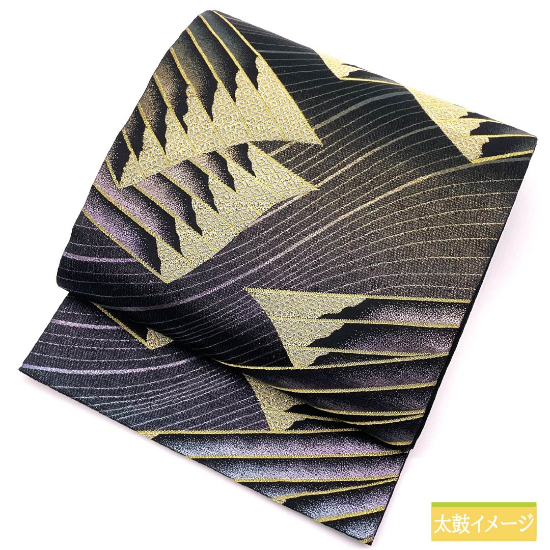 Fukuro Obi, pure silk, diamond and circle design, Shippo, obi length 450cm, S rank, six-way, formal, black, 1123014002410