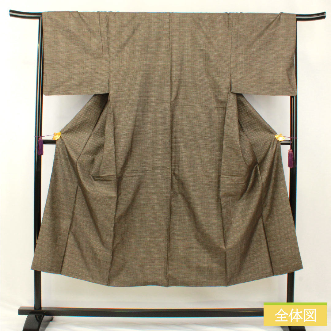Men's A-Rank Silk Kimono, Length 144.5cm, Sleeve Length 67cm, Oshima Tsumugi Pongee with Varied Kokasuri Pattern, Mud-Dyed, Brown, Lined, Product Number: 1119001843414