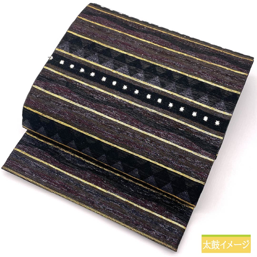 Pure silk obi with horizontal stripes and a geometric pattern, length 444cm, S rank, six-fold obi, semi-formal, gradient pattern, product number 1123014832399