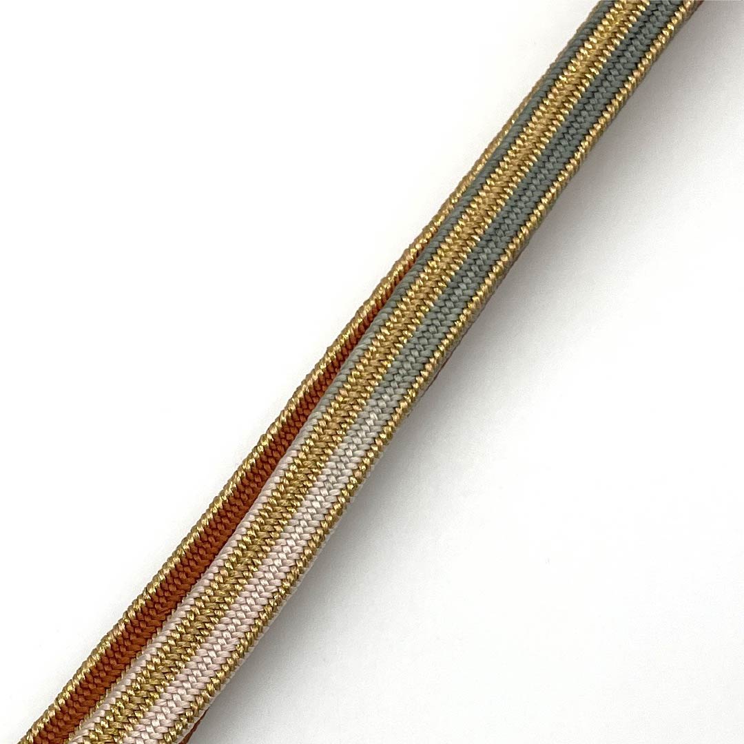 (新品)帯締め 正絹 NEWランク 濃柿色（こいがきいろ） 平田組紐 貝ノ口縞遊玄染 撚り房 長さ約163cm 幅約1.5cm セミフォーマル 茶系 1135005161314