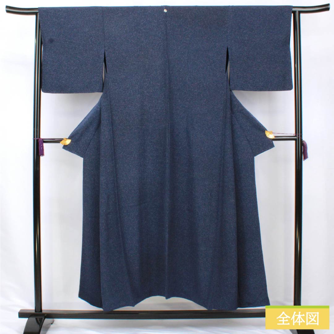 Komon (small pattern) silk S rank, length 150.5cm, sleeve length 65cm, single layer, navy blue (kon-iro) with one crest, ivy pattern, sewn-on dyeing, navy blue, product number 1115007002118