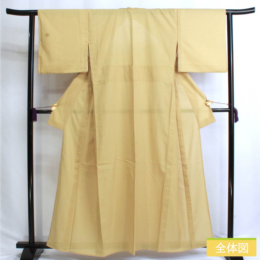 Summer Solid Color Kimono, S Rank, Length 160cm, Sleeve Length 63cm, Pear-Colored Kimono, with a False Undershirt, Washable, Yellow-Tone Silk, Product Number: 1132003102423