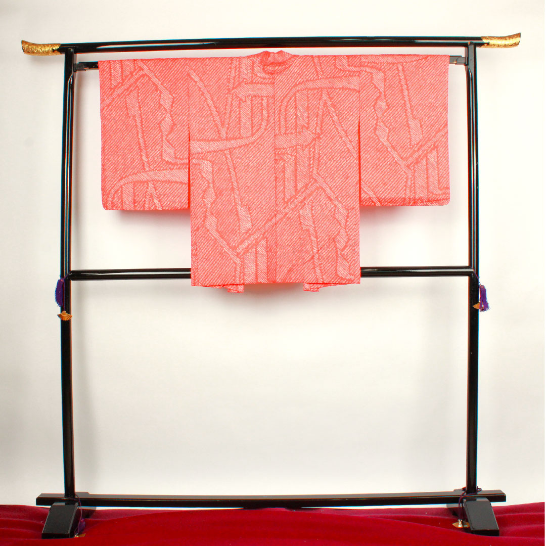 Haori, Length 81cm, Sleeve length 64.5cm, Kyoto scarlet, Shibori, Geometric pattern, Pure silk, A rank, Lined, Vermilion, 1117000383916