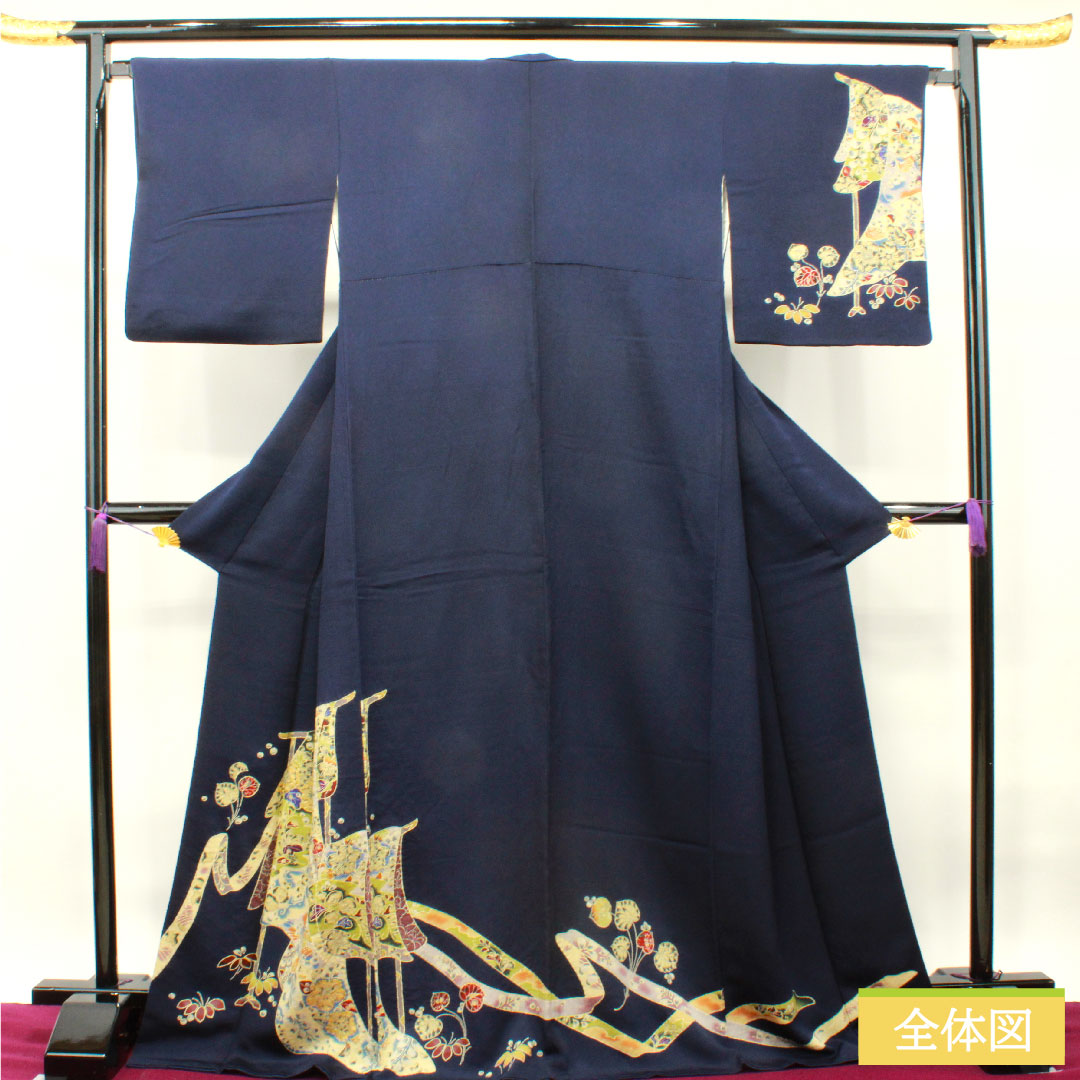 訪問着 正絹 袷 身丈172cm 裄丈67cm 濃紺色 辻ヶ花 Sランク 紺系 1112003572618