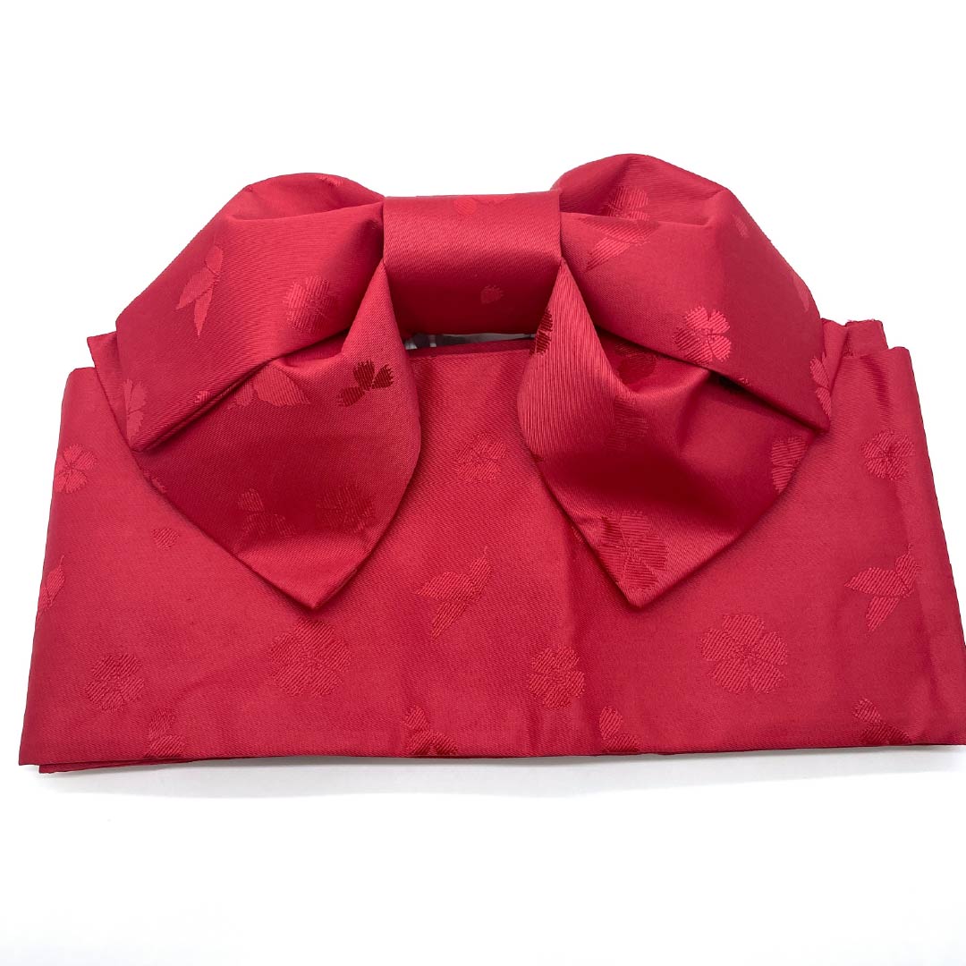 Ready-made obi, polyester, Akane-iro (red), cherry blossom, for yukata, S rank, red, 1131000692912