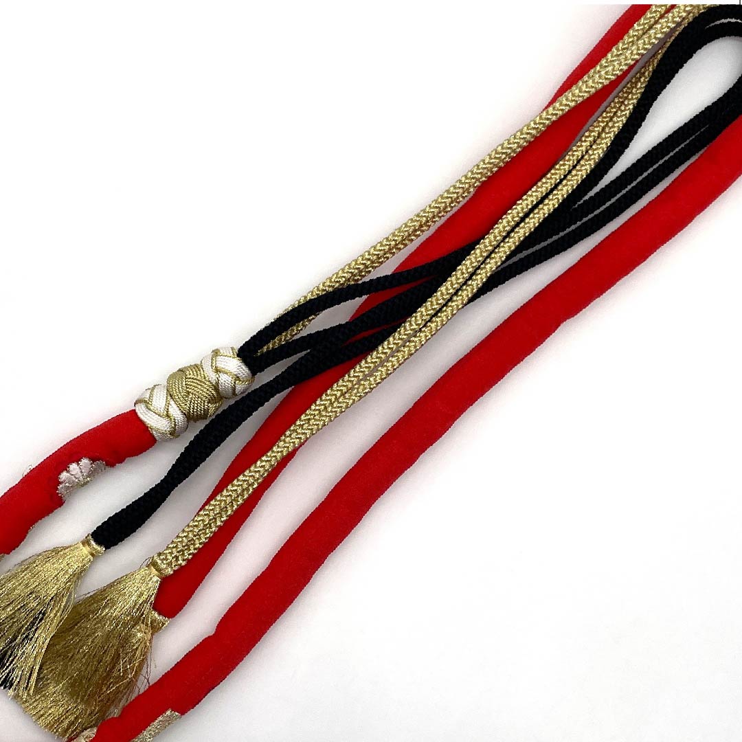 帯締め  Sランク  赤紅色（あかべにいろ） 振袖用 丸ぐけ 花柄 長さ約176.5cm 幅約1.7cm フォーマル 赤系 1135004182412