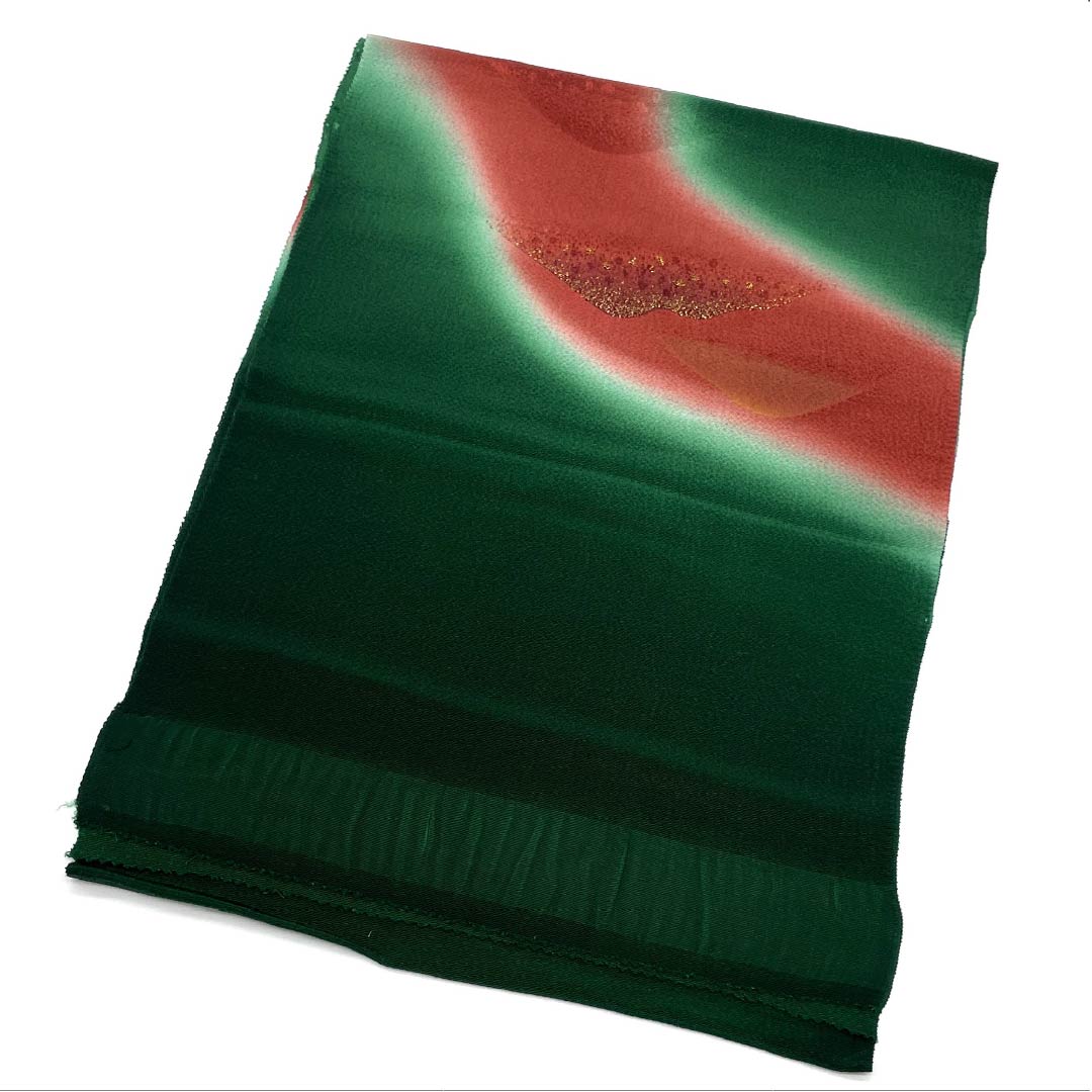S-Rank Silk Obiage (Semi-Formal) in Velvet and Oxblood Red with a Classic Toyama Pattern, Approximately 180cm Long, 31.5cm Wide, Green, Product Number: 1136002142919
