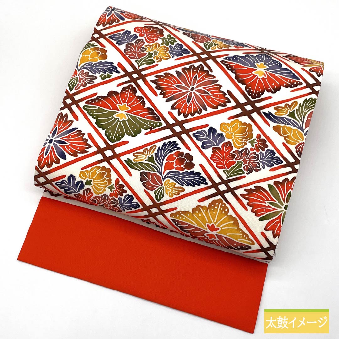 Nagoya obi, stencil dyeing, Bingata-style pattern, connected diamonds, obi length 359cm, pure silk, A rank, full length, casual, white, 1124006573311, Nagoya style