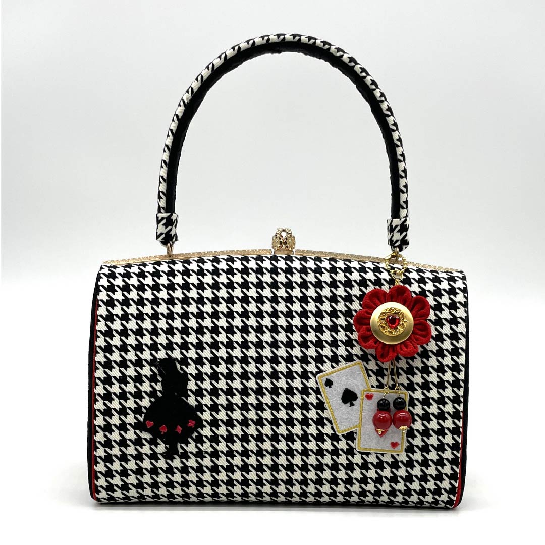 Japanese style bag, casual, black, houndstooth, Alice in Wonderland, playing cards, black, new rank, 113900060110