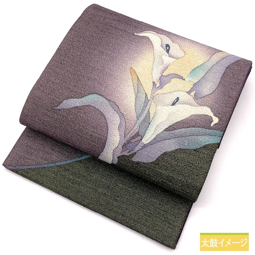 Pure silk obi in Hatobairo (dove feather) color, length 434cm, S rank, accent pattern, semi-formal, purple, 1123014812320
