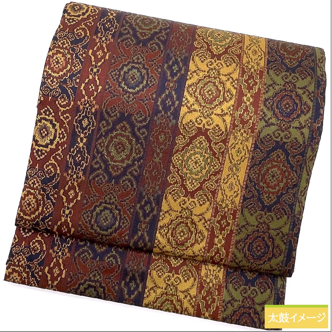 Nagoya obi, azuki bean brown, Shoba weave, classic pattern, Shosoin pattern, obi length 358cm, pure silk, S rank, full length, casual, brown, 1124005322314, open style