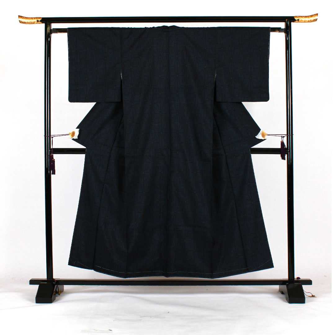 Oshima Tsumugi, Length 156cm, Sleeve length 62cm, Weft and weft kasuri, Asanoha, Pure silk, S rank, Awase, Navy blue, 1116001202318